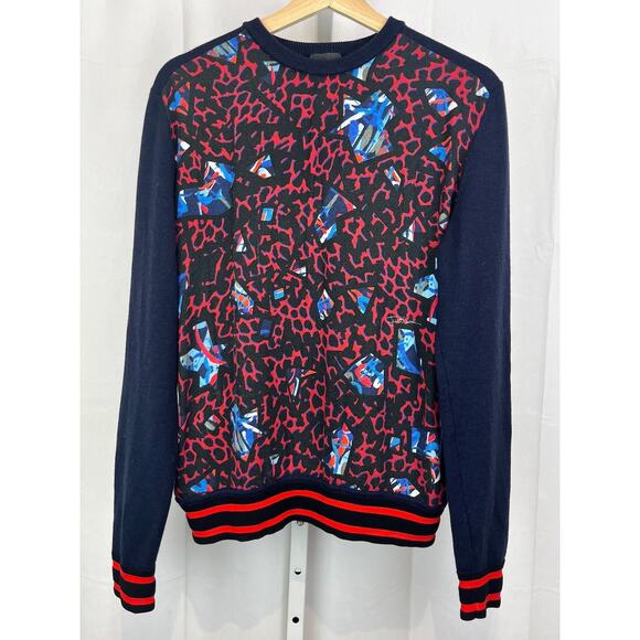 JUST CAVALLI Italy Patterned Crew Neck Sweater Pullover Navy Blue Red Size S - Picture 1 of 8